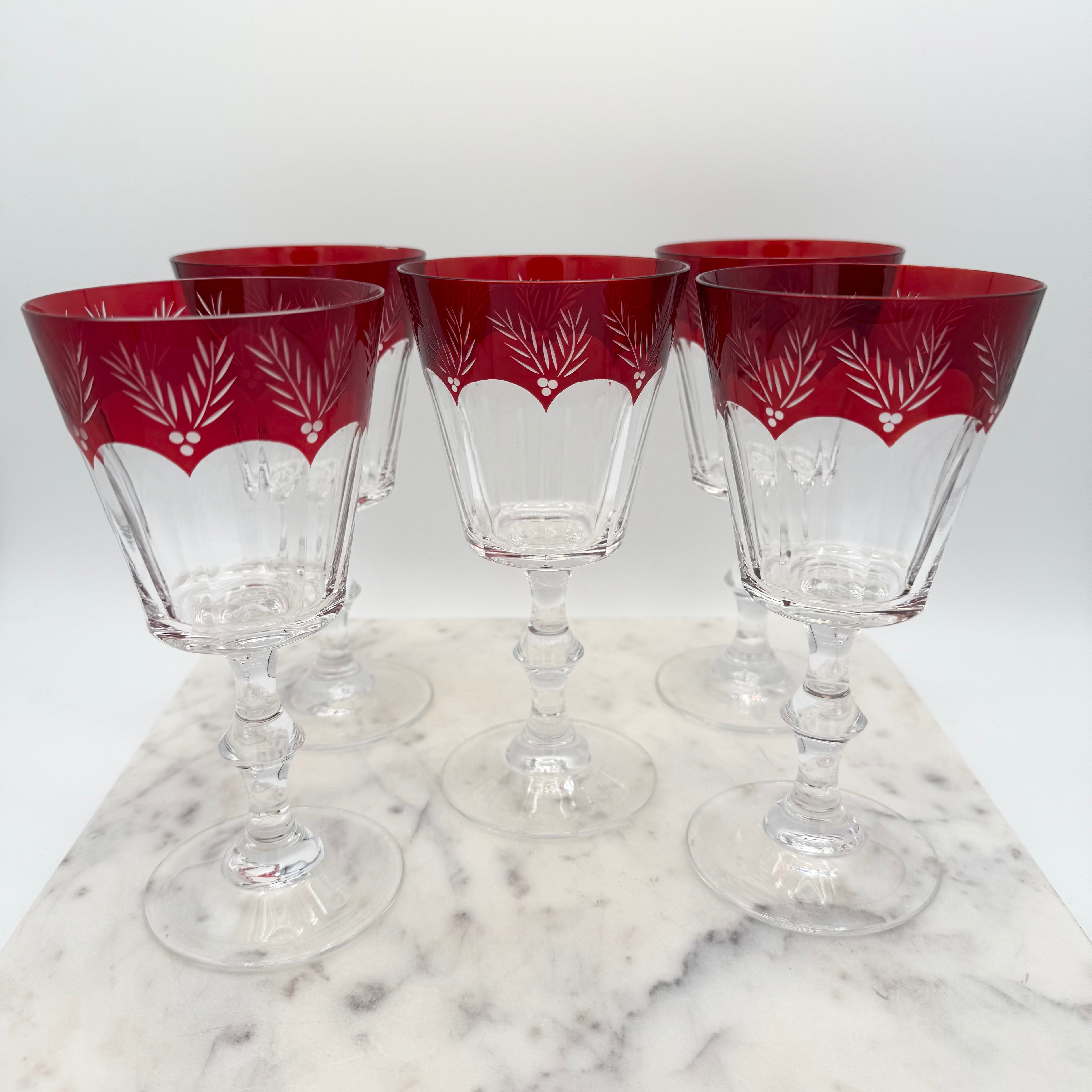 Vintage Lenox Winter Greetings Crystal Wine Glass Red Holly Band (5 Available)