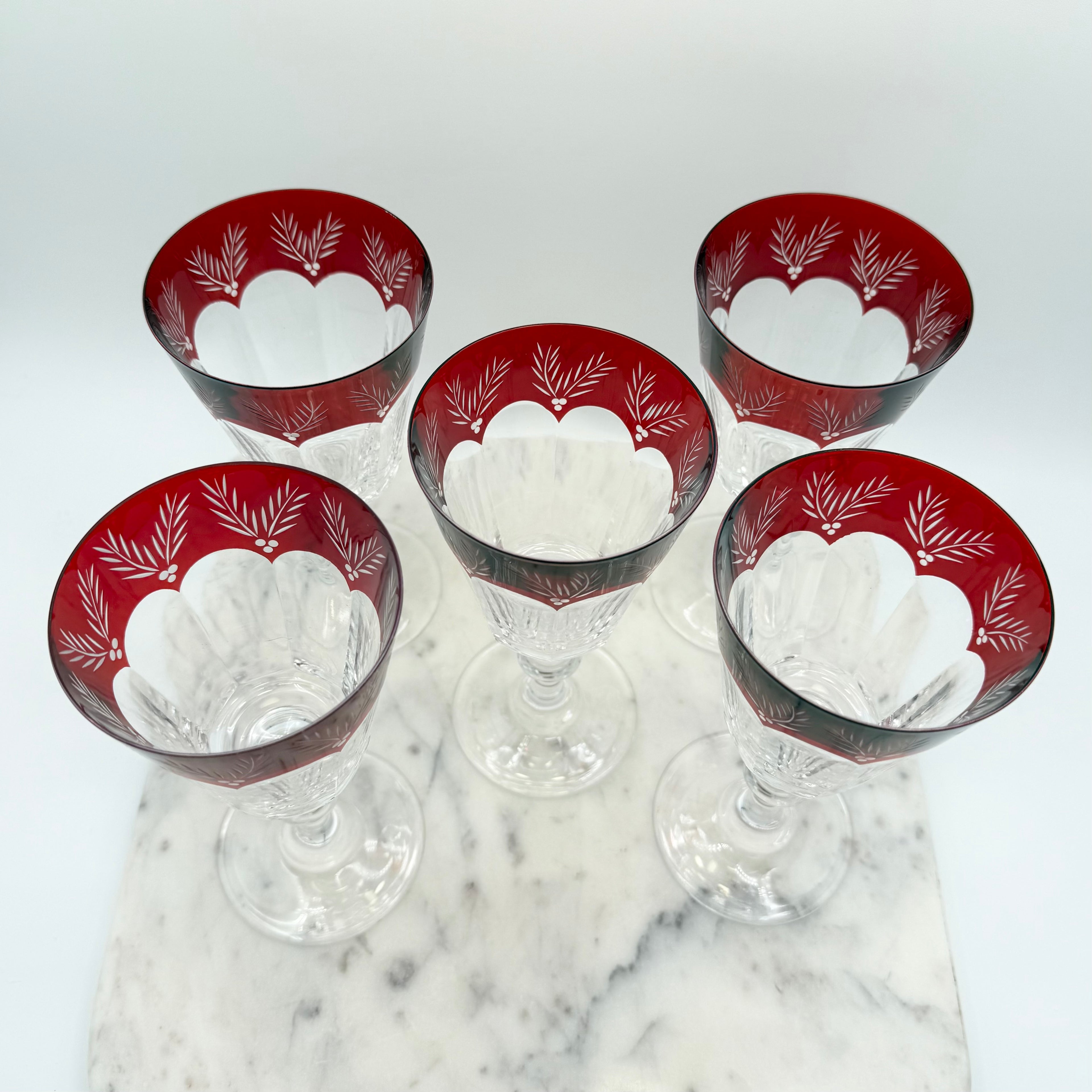 Vintage Lenox Winter Greetings Crystal Wine Glass Red Holly Band (5 Available)