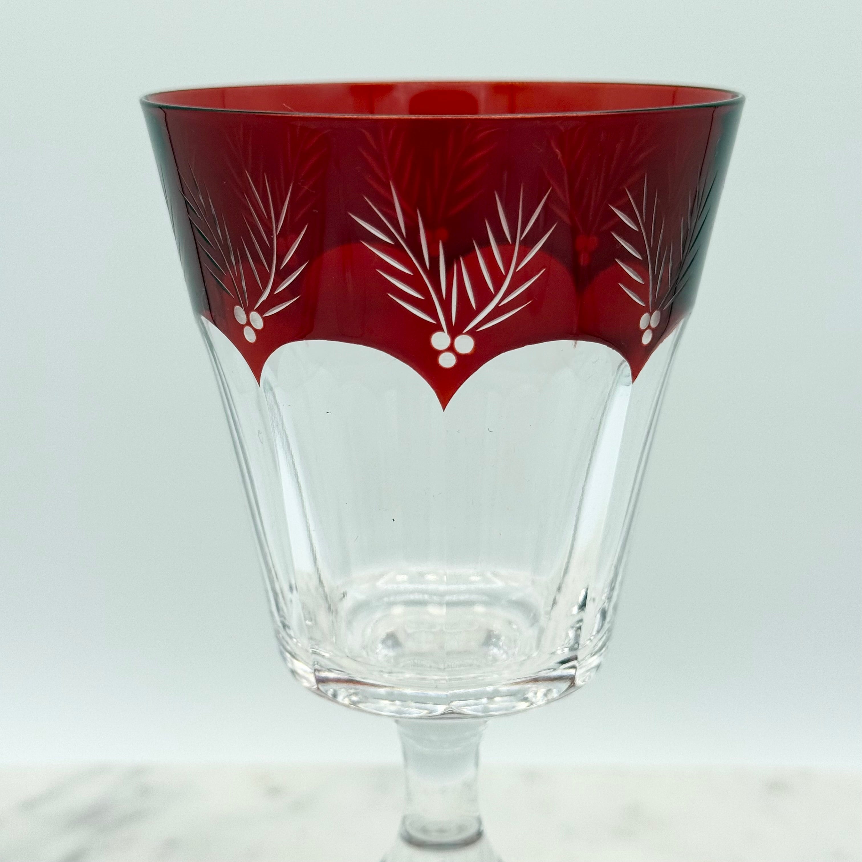 Vintage Lenox Winter Greetings Crystal Wine Glass Red Holly Band (5 Available)