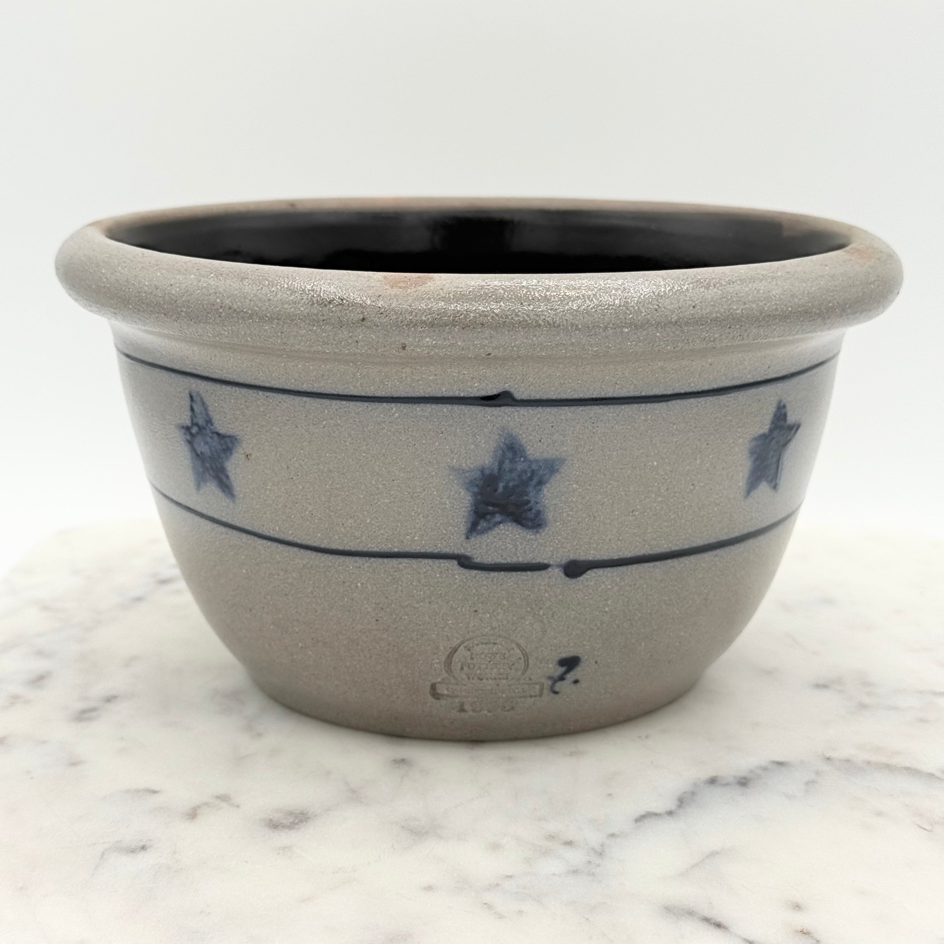 Vintage Rowe Pottery Works Stoneware Blue Star Bowl, Medium