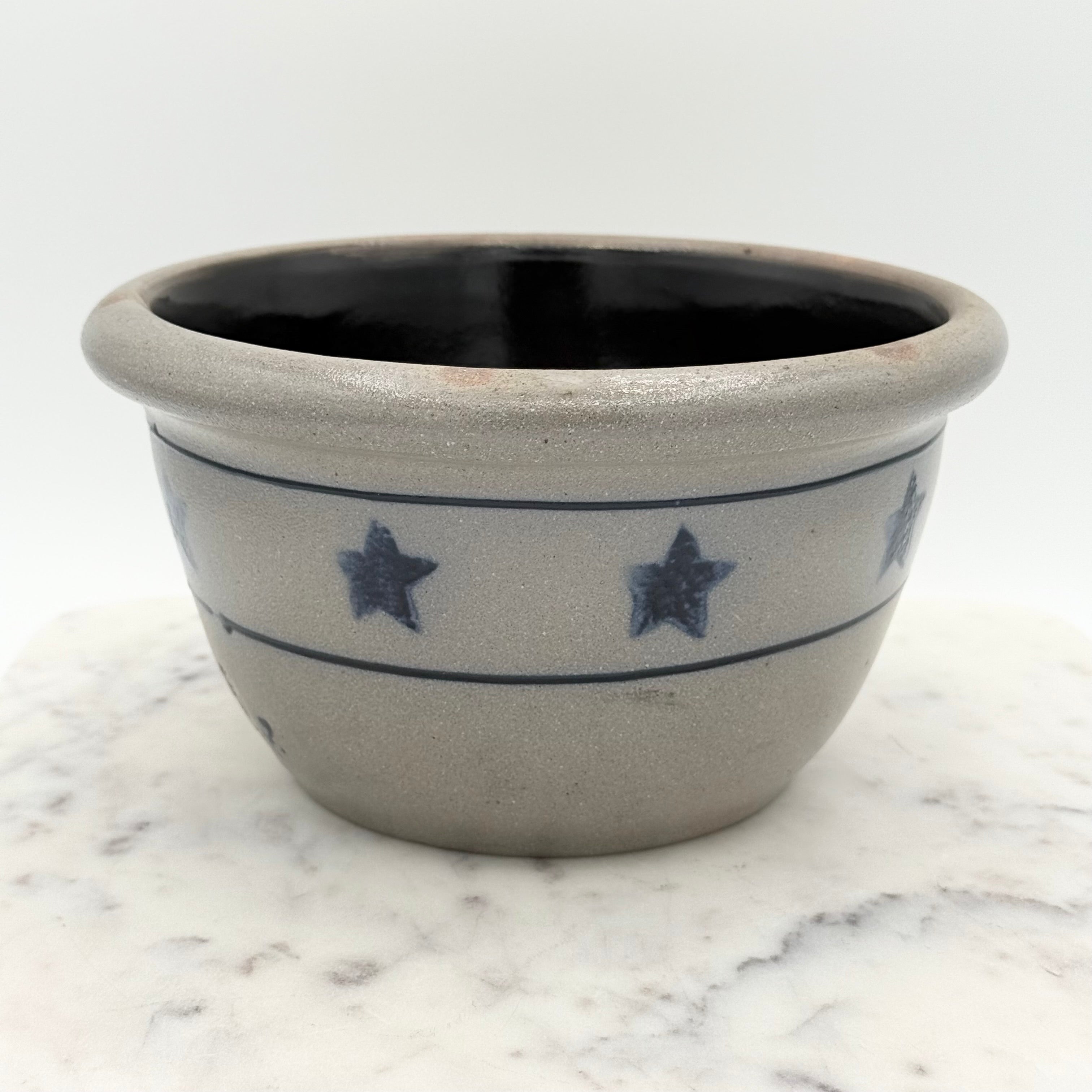 Vintage Rowe Pottery Works Stoneware Blue Star Bowl, Medium