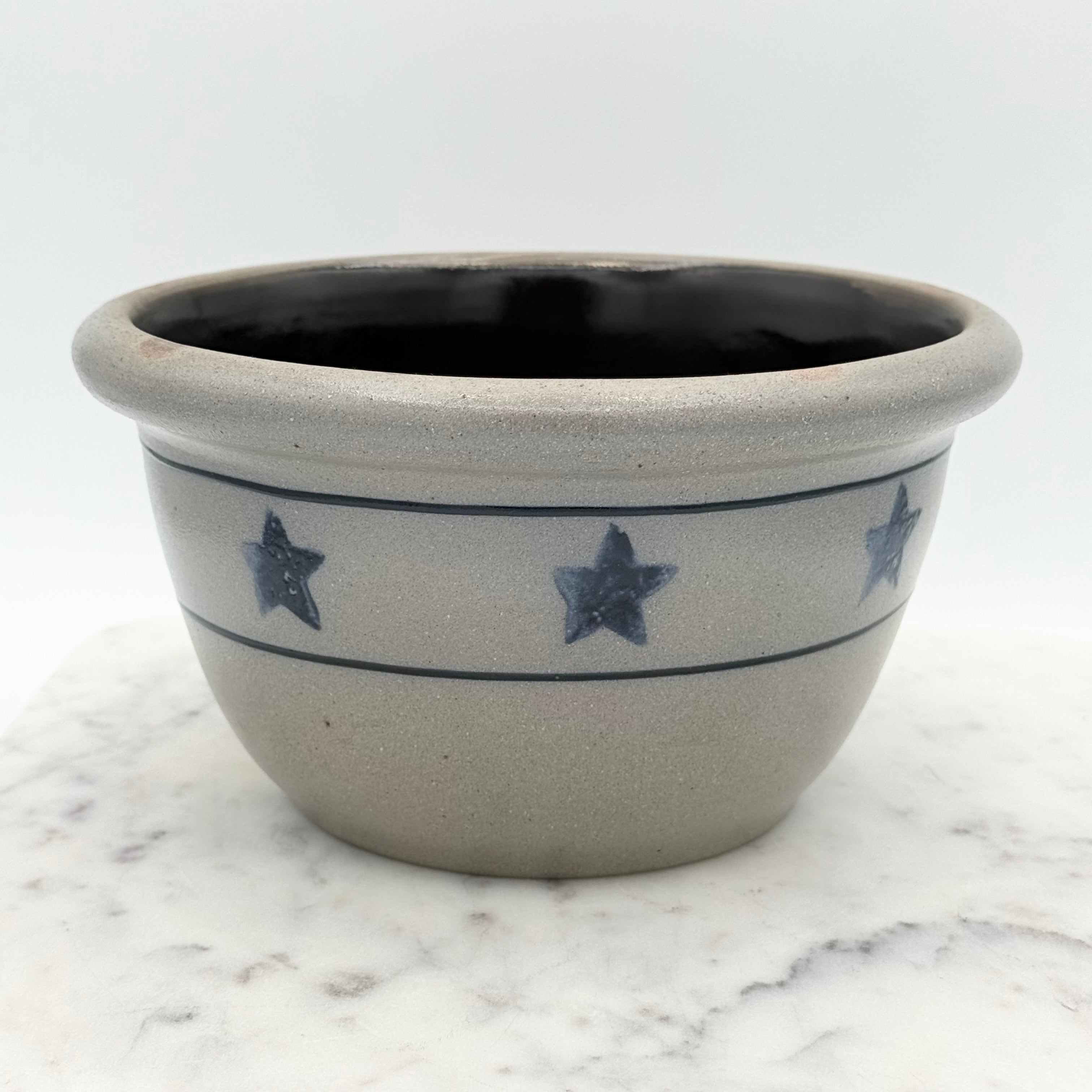 Vintage Rowe Pottery Works Stoneware Blue Star Bowl, Medium