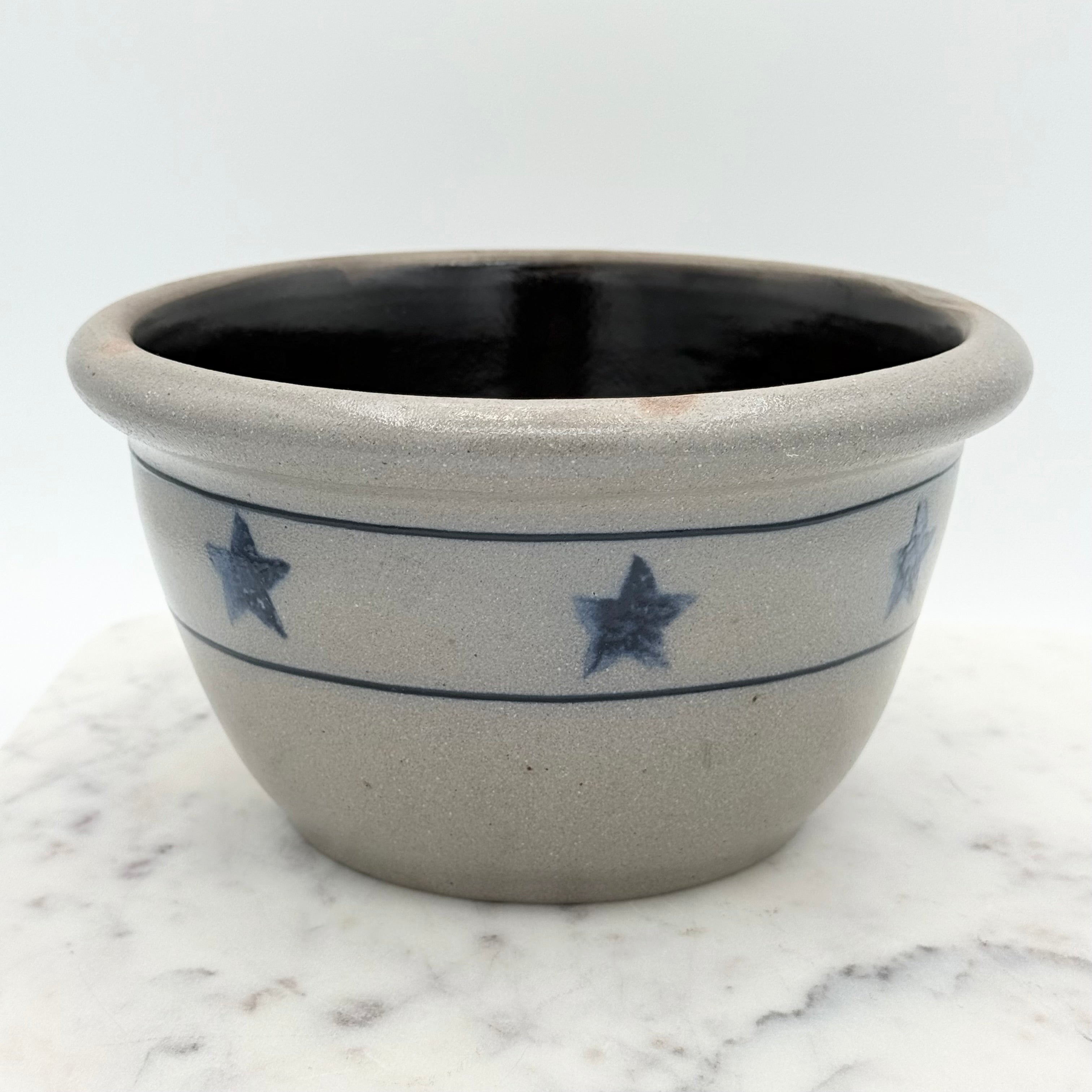 Vintage Rowe Pottery Works Stoneware Blue Star Bowl, Medium