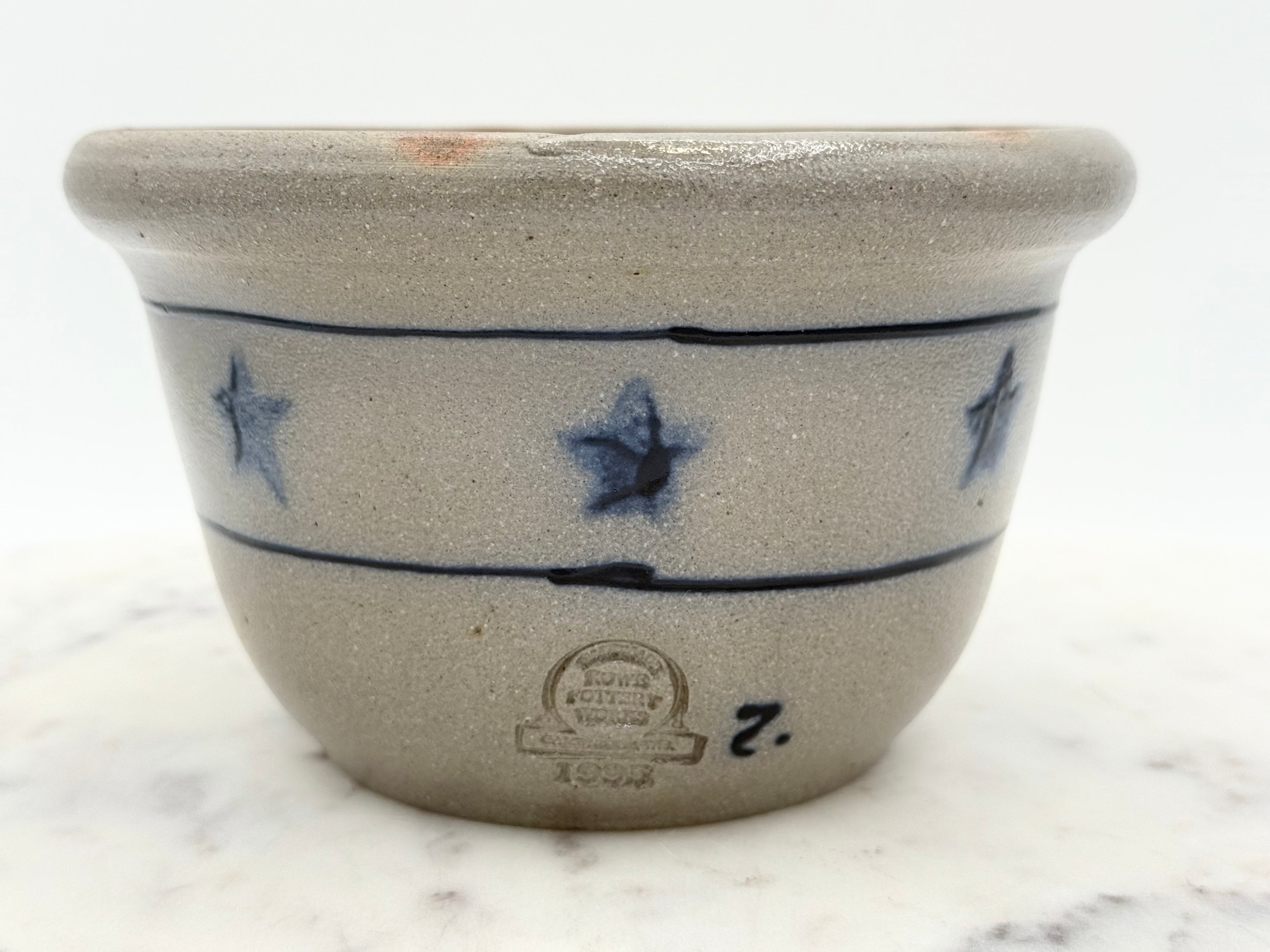 Vintage Rowe Pottery Works Stoneware Blue Star Bowl, Small