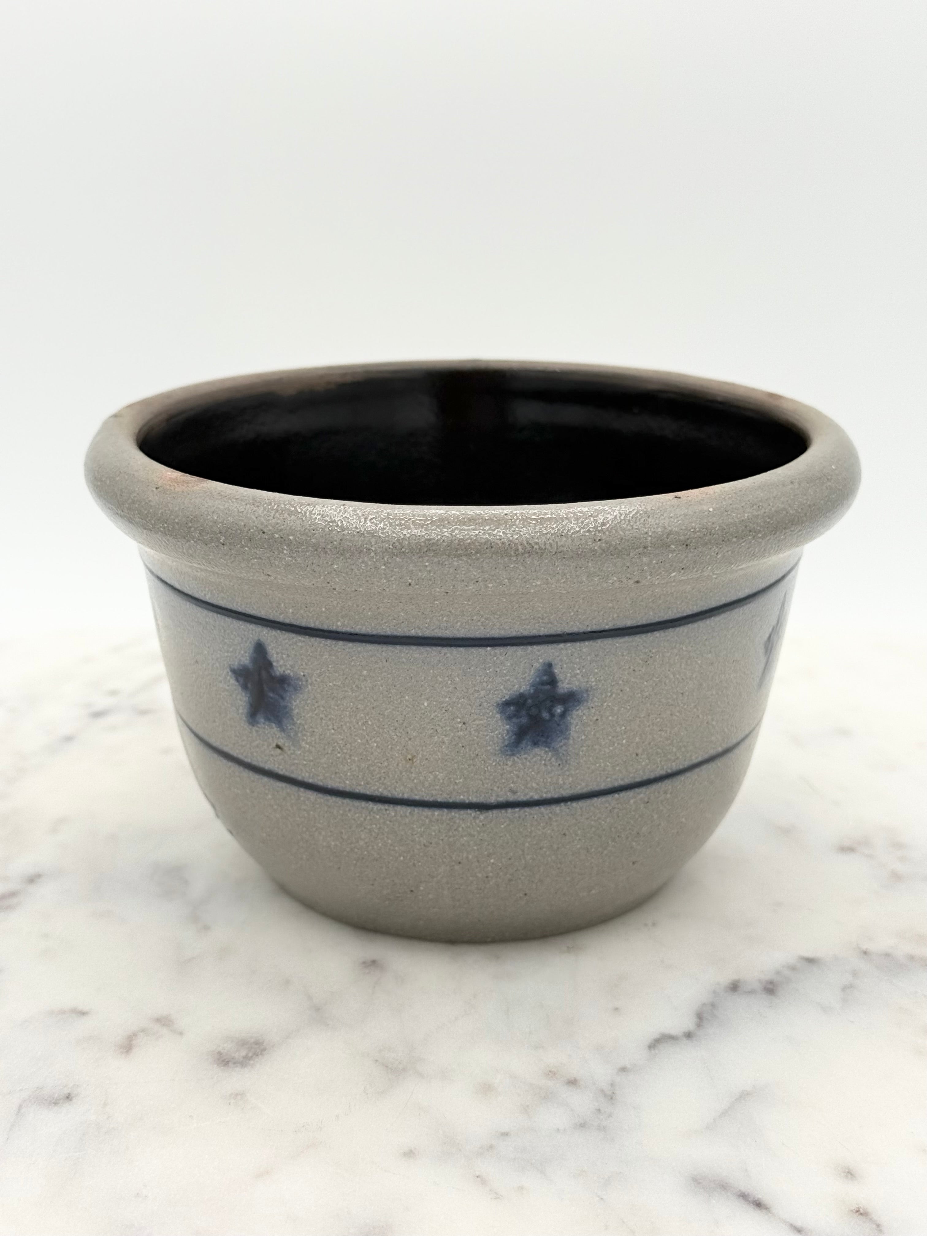 Vintage Rowe Pottery Works Stoneware Blue Star Bowl, Small