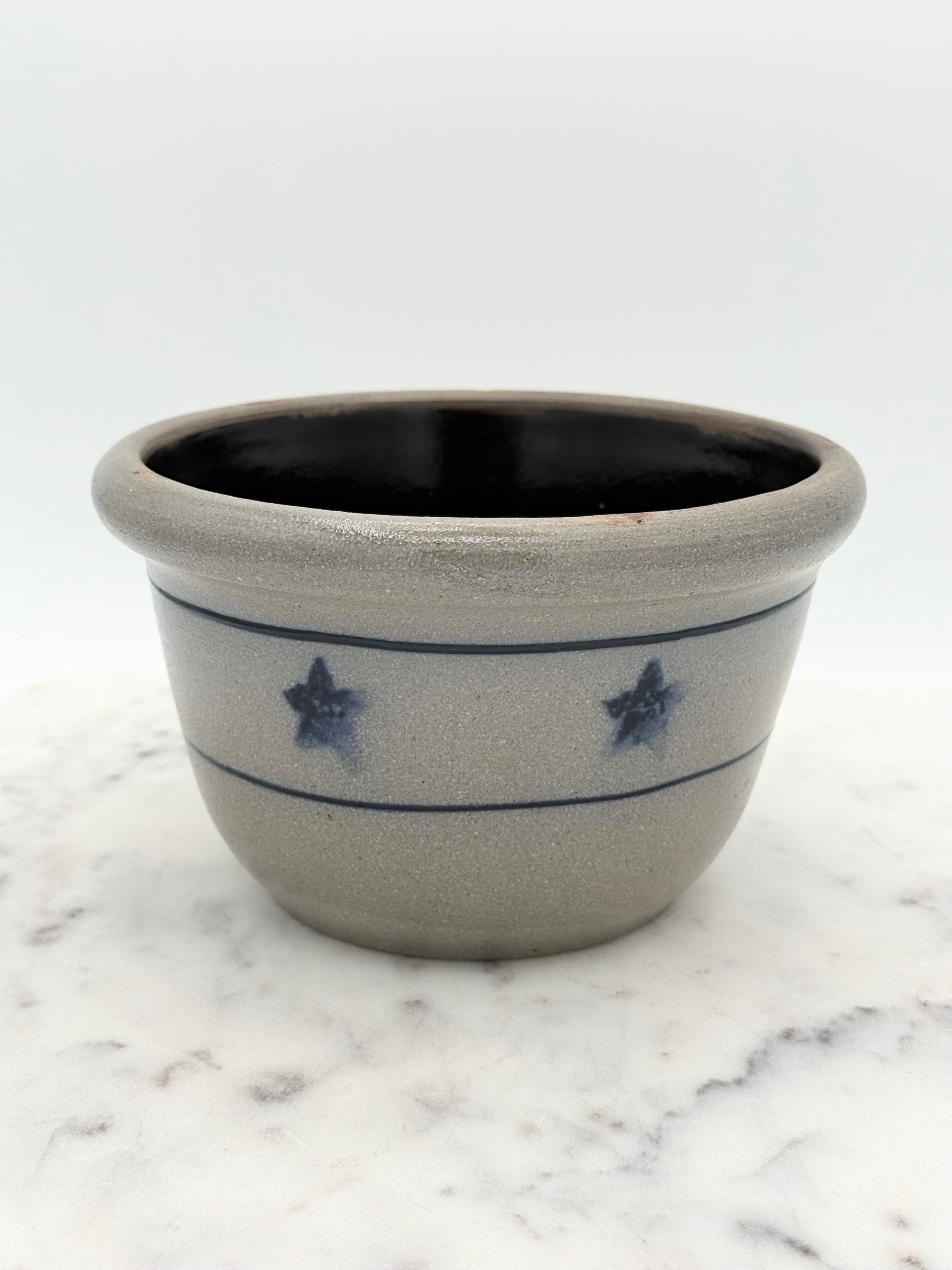 Vintage Rowe Pottery Works Stoneware Blue Star Bowl, Small