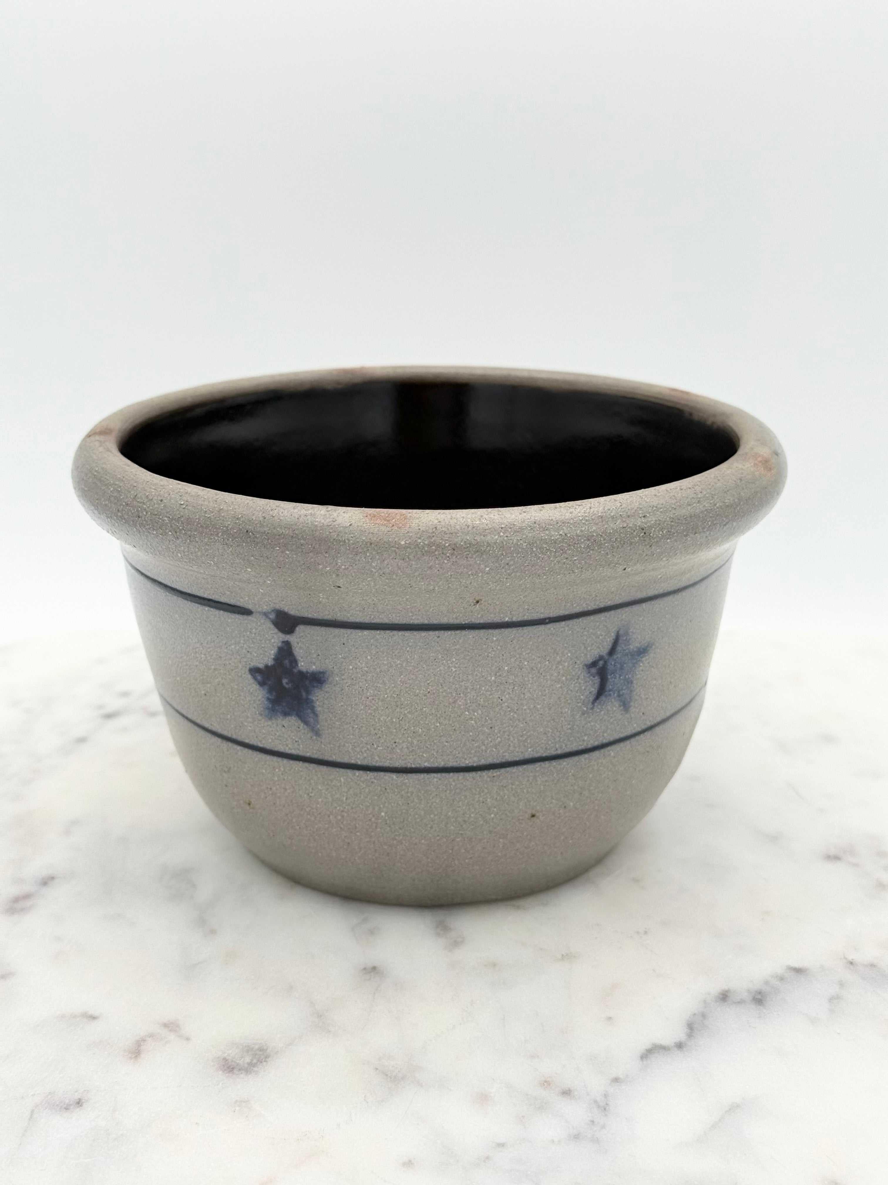 Vintage Rowe Pottery Works Stoneware Blue Star Bowl, Small
