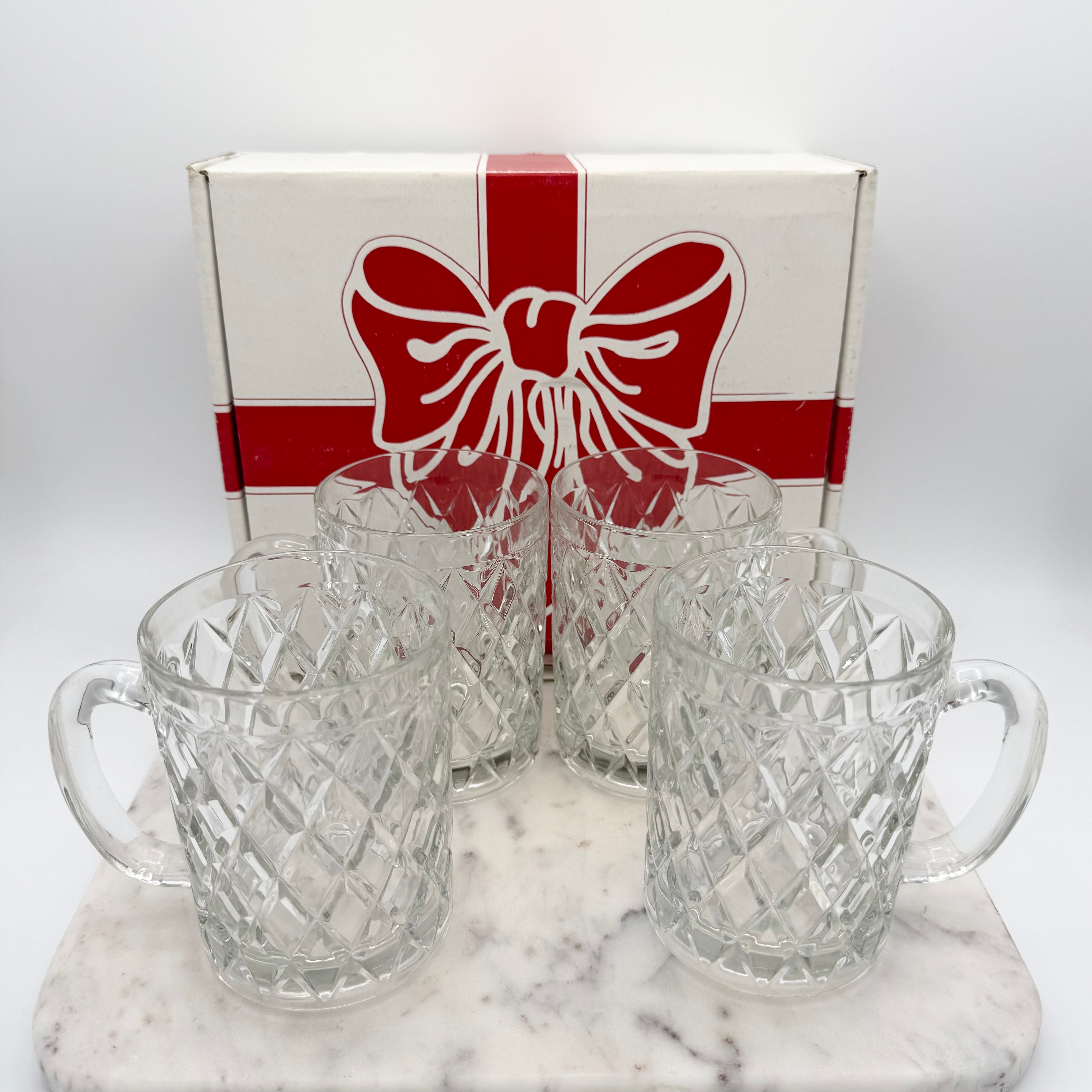 Vintage Paul Sebastian 24% Lead Crystal Diamond Facets Coffee Mugs, Set of 4