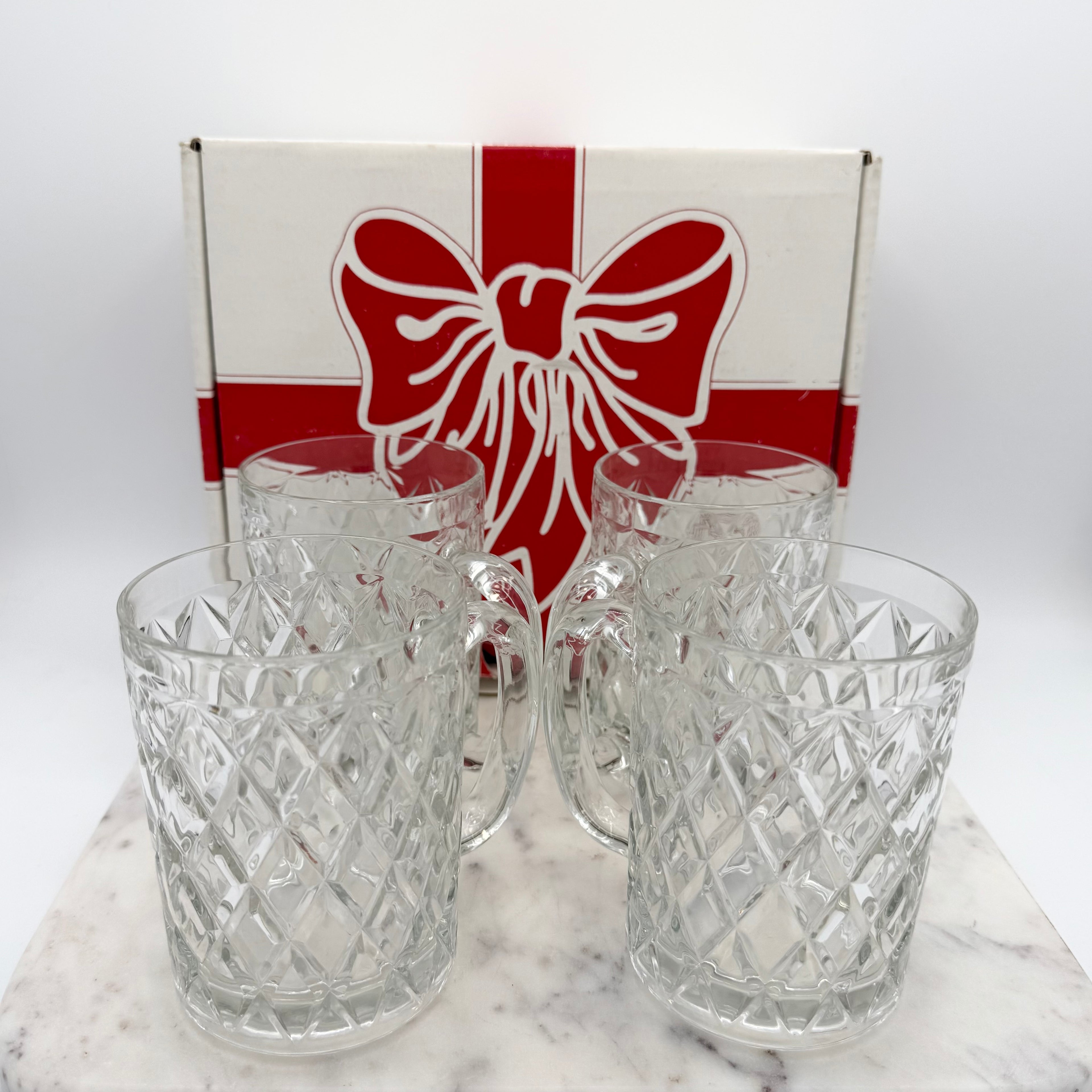 Vintage Paul Sebastian 24% Lead Crystal Diamond Facets Coffee Mugs, Set of 4