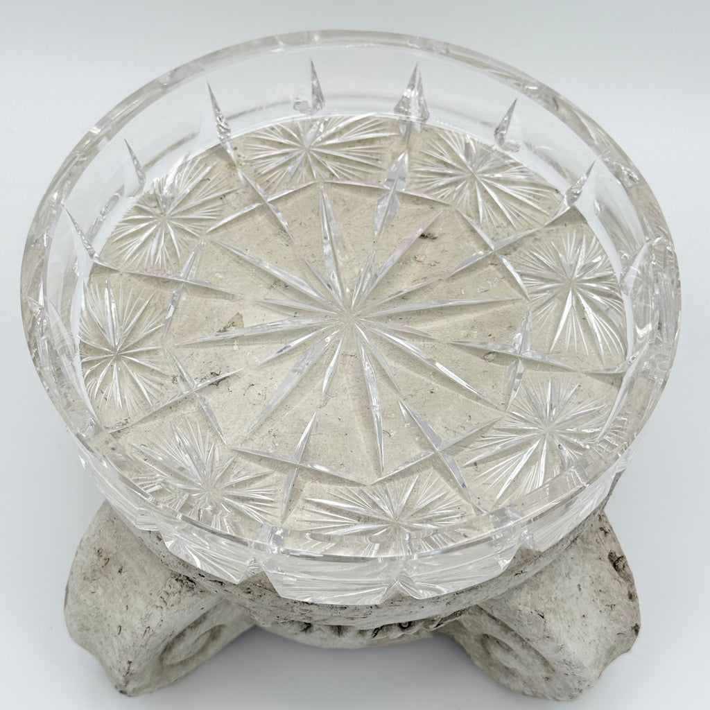 24% Lead Crystal Shallow Round Trinket / Nut Dish, Champagne Coaster, Set of 2