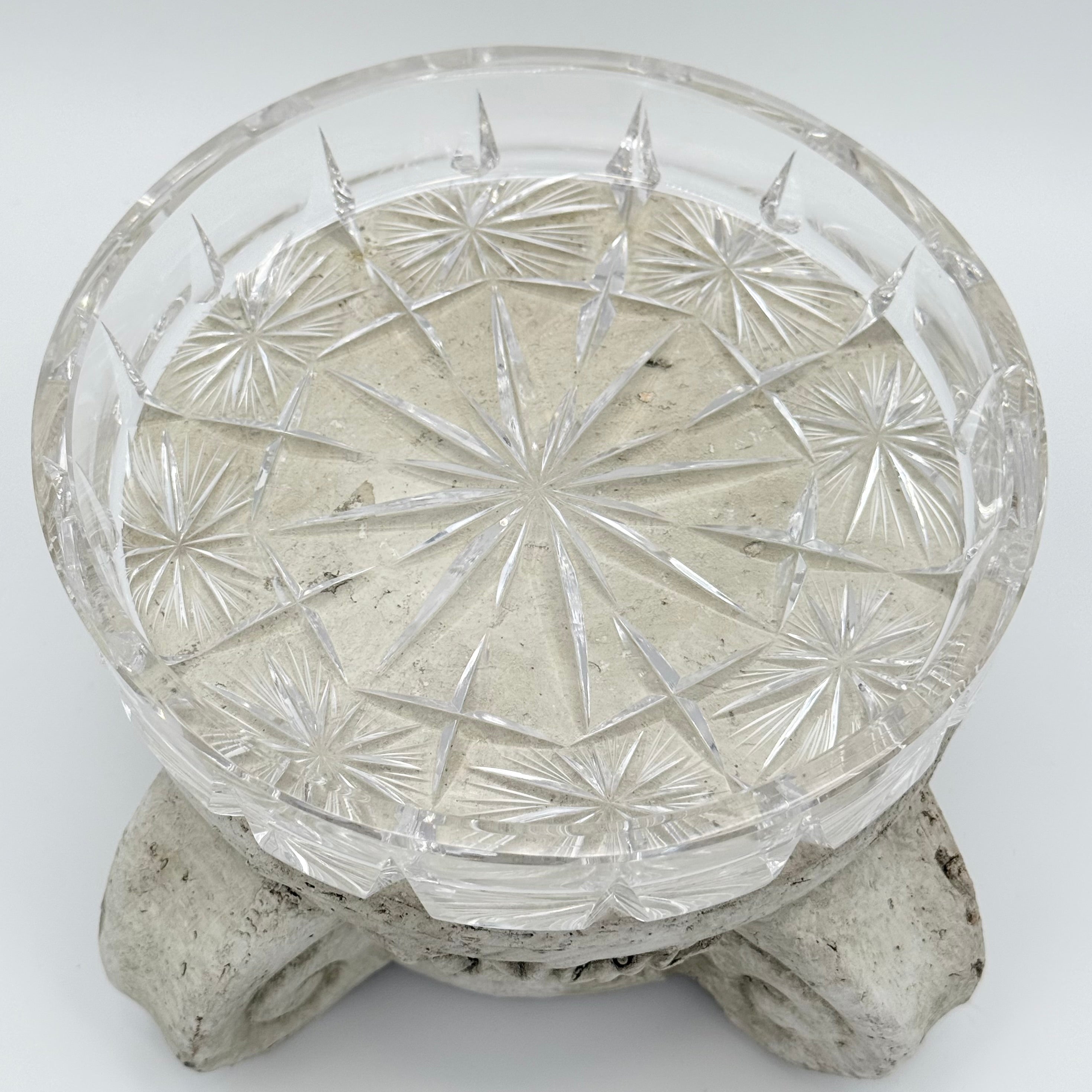 24% Lead Crystal Shallow Round Trinket / Nut Dish, Champagne Coaster, Set of 2