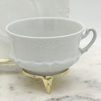 Antique O. & E.G. Royal Austria Ornate White Porcelain Footed Tea Cup and Saucer