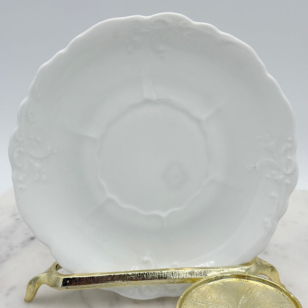 Antique O. & E.G. Royal Austria Ornate White Porcelain Footed Tea Cup and Saucer