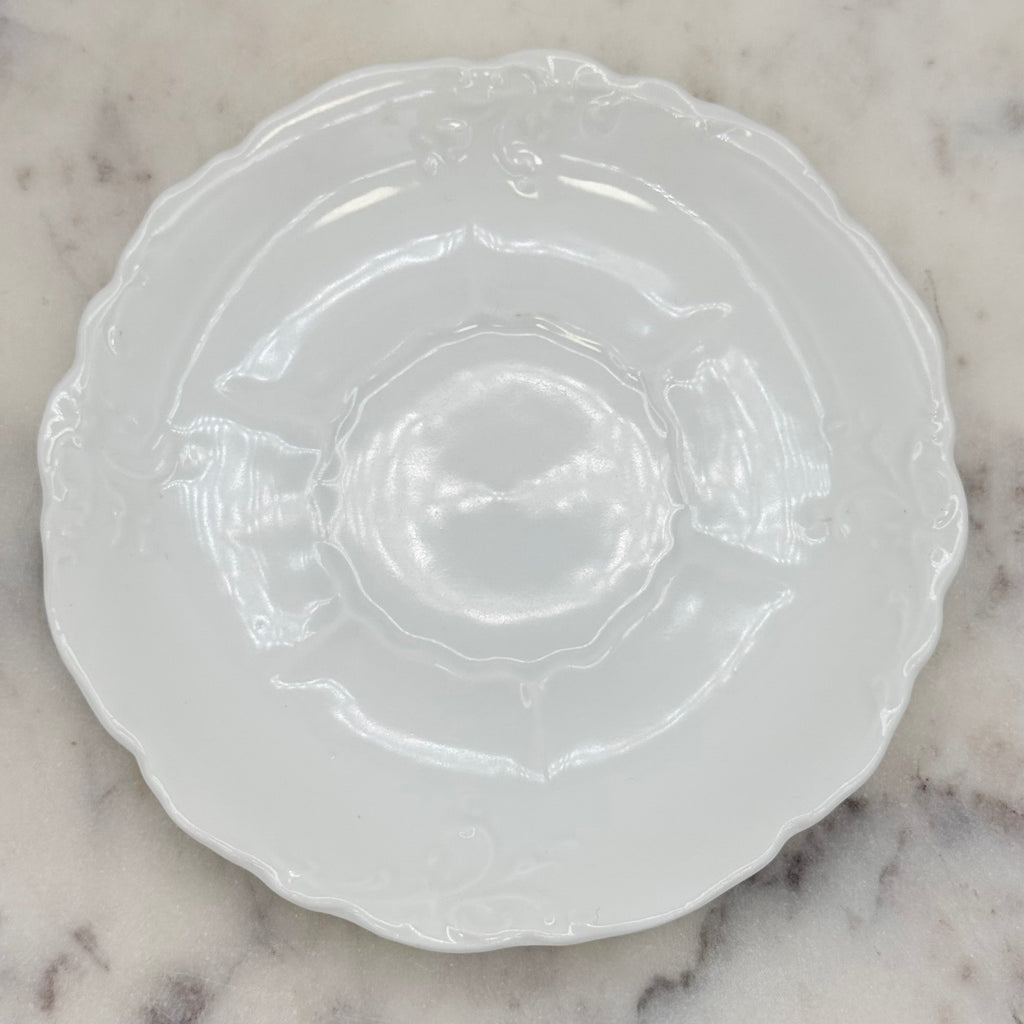 Antique O. & E.G. Royal Austria Ornate White Porcelain Footed Tea Cup and Saucer