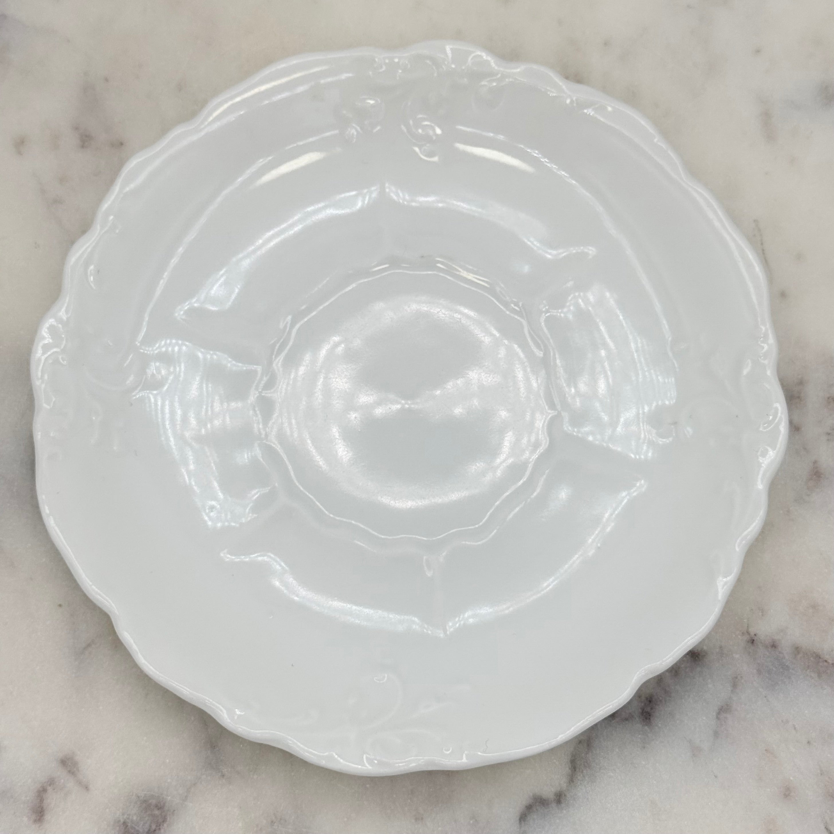 Antique O. & E.G. Royal Austria Ornate White Porcelain Footed Tea Cup and Saucer