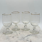 Vintage Fostoria Lace Etched Cocktail Stemmed Glasses with Gold Rim, Set of 4