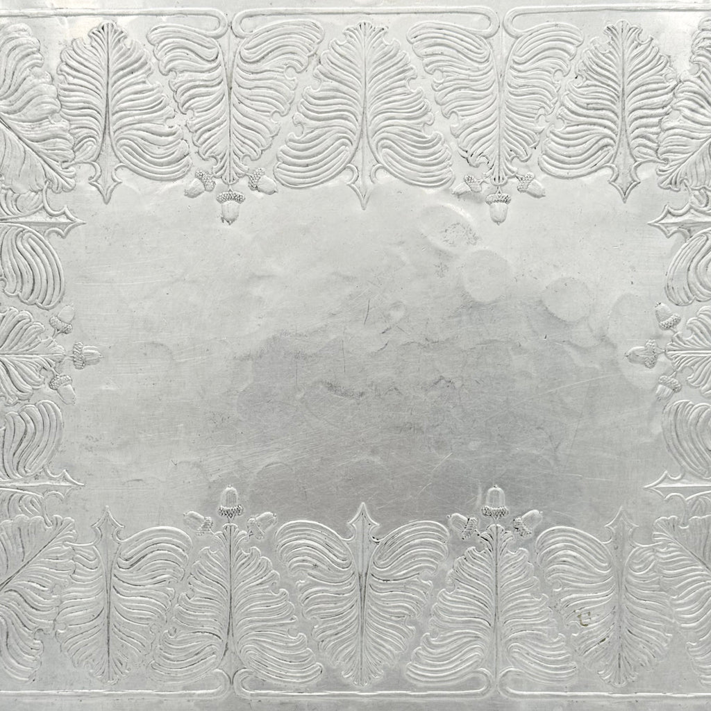 Trade Continental Hand Wrought Hammered Aluminum Serving Tray with Etched Acorns and Leaves