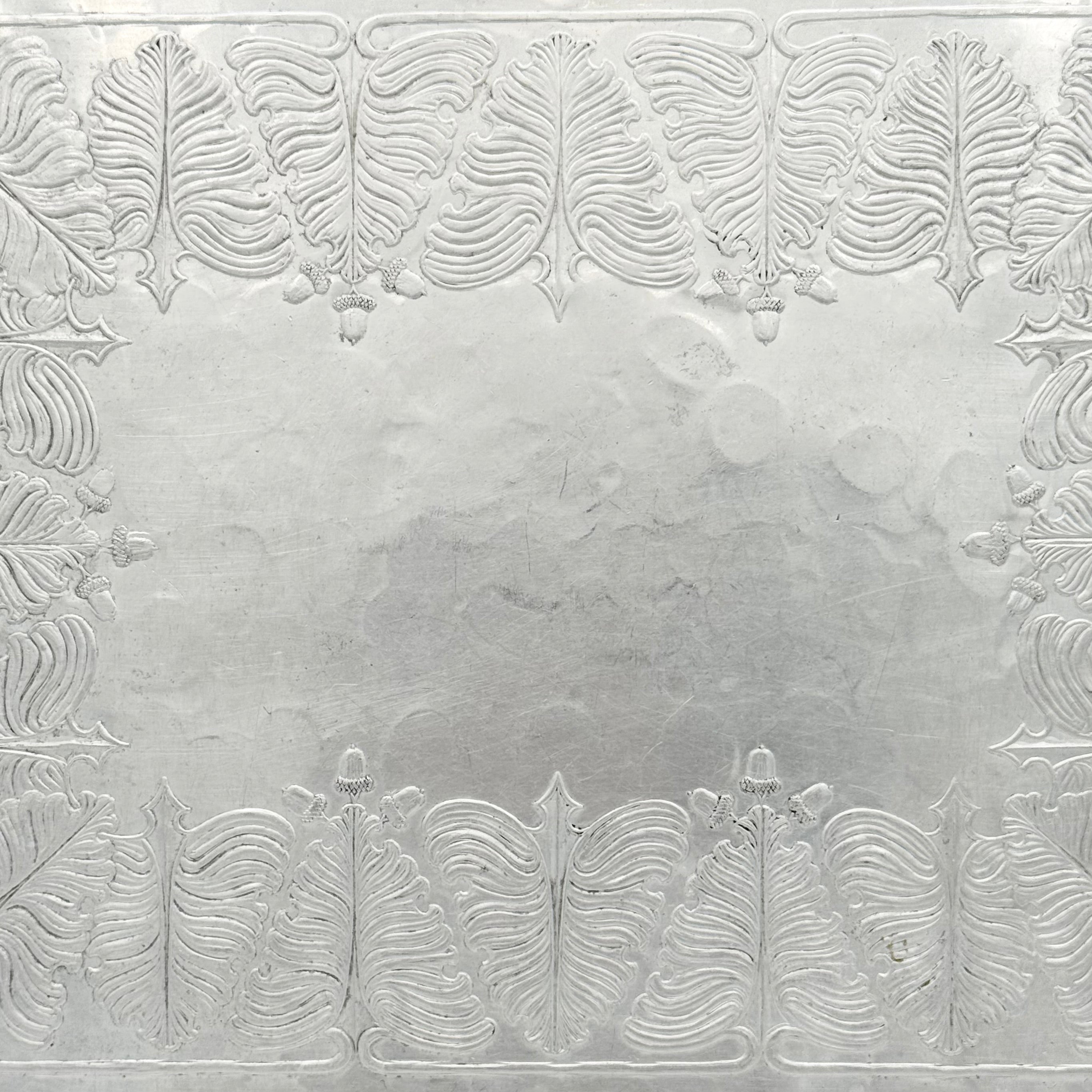 Trade Continental Hand Wrought Hammered Aluminum Serving Tray with Etched Acorns and Leaves