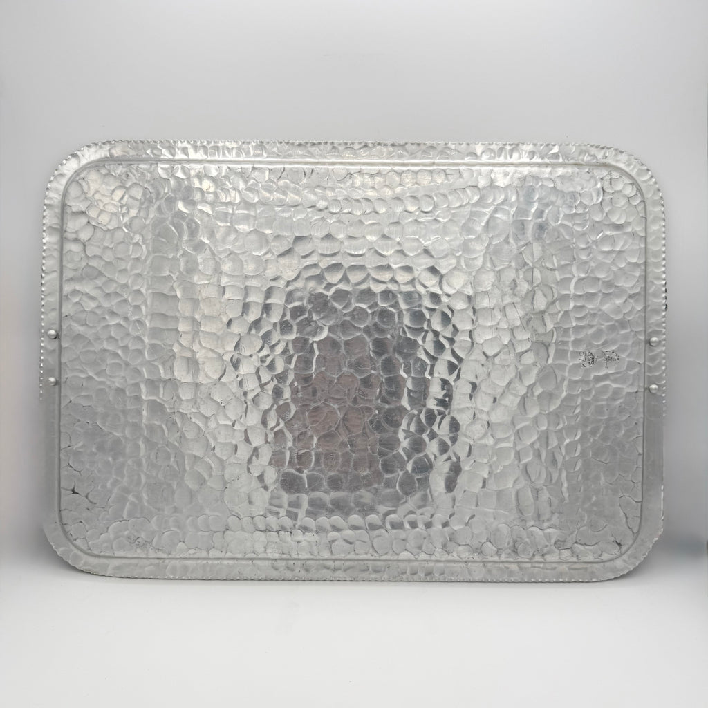 Trade Continental Hand Wrought Hammered Aluminum Serving Tray with Etched Acorns and Leaves