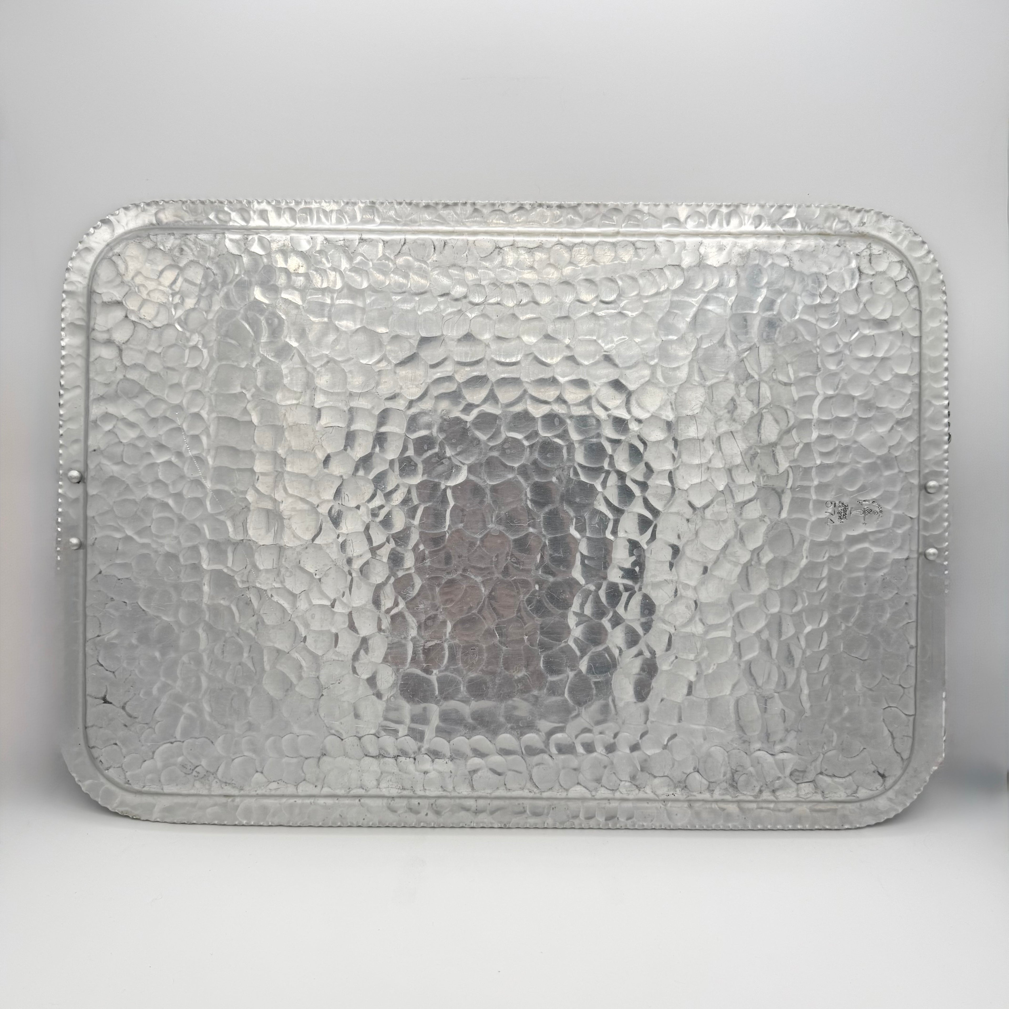 Trade Continental Hand Wrought Hammered Aluminum Serving Tray with Etched Acorns and Leaves