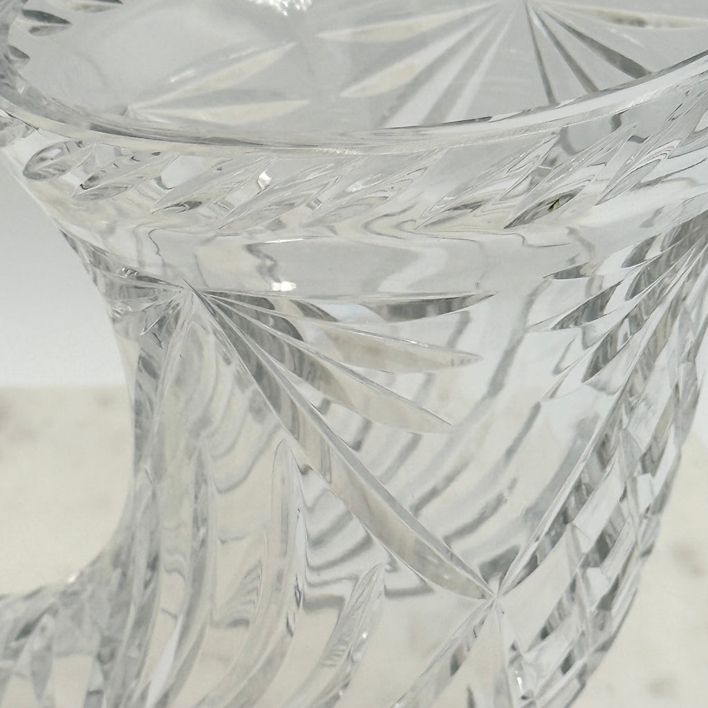 Vintage Footed 24% Lead Crystal Horn of Plenty Cornucopia Vase with Cut Facets