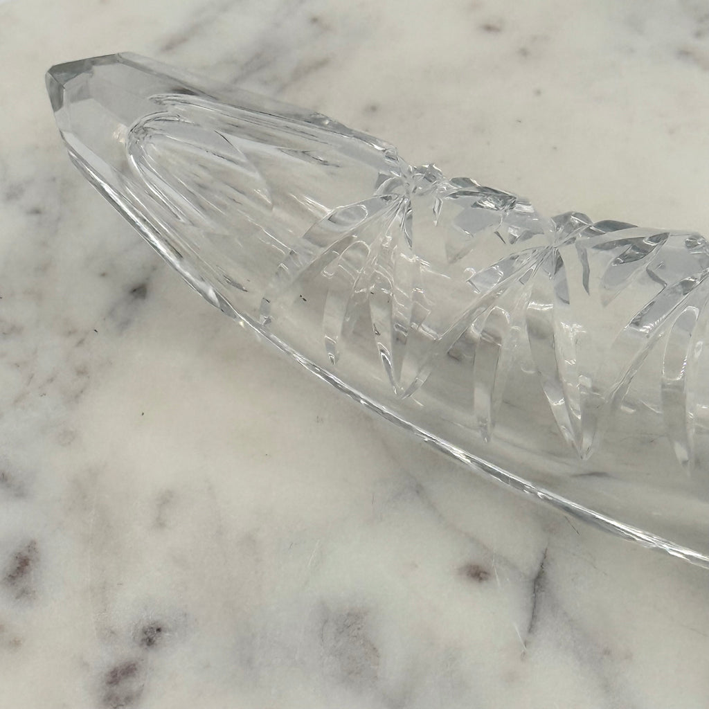 Vintage Footed 24% Lead Crystal Horn of Plenty Cornucopia Vase with Cut Facets