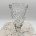 Vintage Footed 24% Lead Crystal Horn of Plenty Cornucopia Vase with Cut Facets