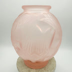 Pierre D’Avesn Art Deco Water Lilies Ball Vase in Pink Frosted Glass, c. 1930s