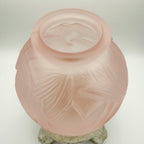 Pierre D’Avesn Art Deco Water Lilies Ball Vase in Pink Frosted Glass, c. 1930s