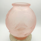 Pierre D’Avesn Art Deco Water Lilies Ball Vase in Pink Frosted Glass, c. 1930s