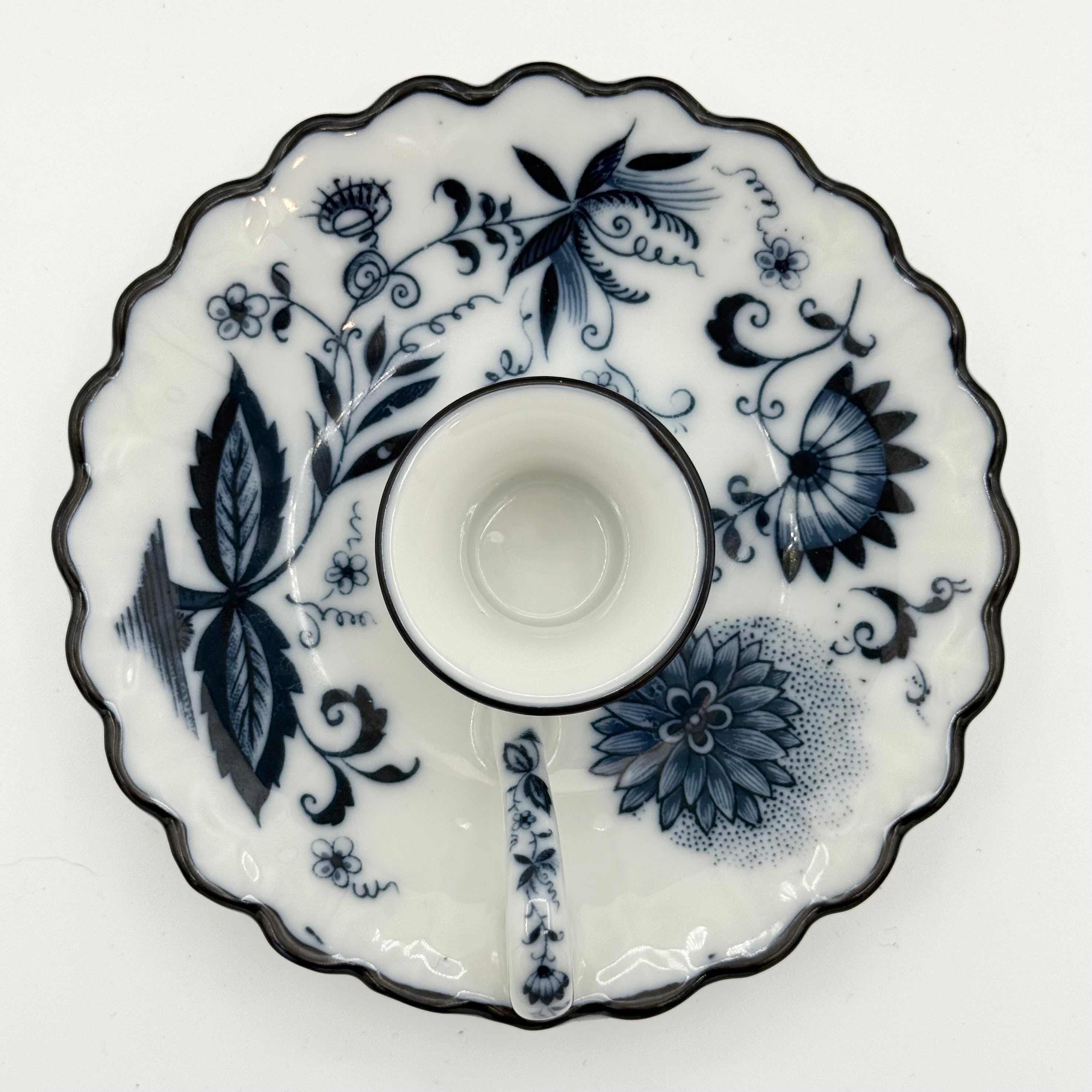 Vintage Meissen Style Blue Onion Porcelain Chamberstick Candle Holder