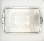 Trade Continental Hand Wrought Hammered Aluminum Serving Tray with Etched Acorns and Leaves
