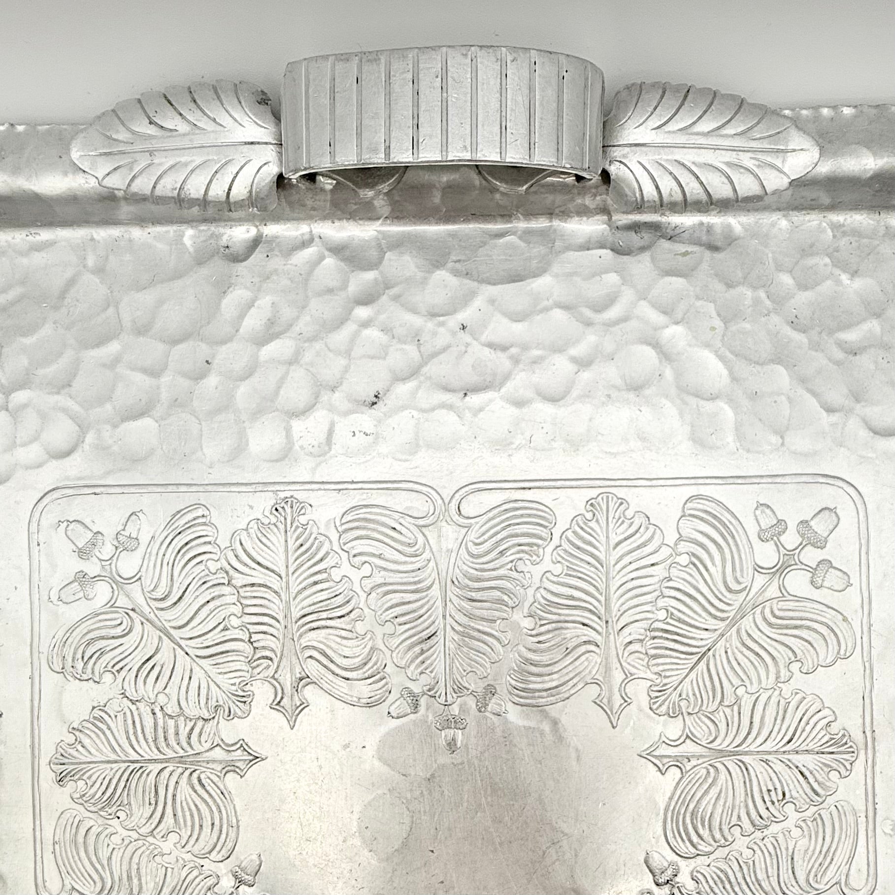 Trade Continental Hand Wrought Hammered Aluminum Serving Tray with Etched Acorns and Leaves