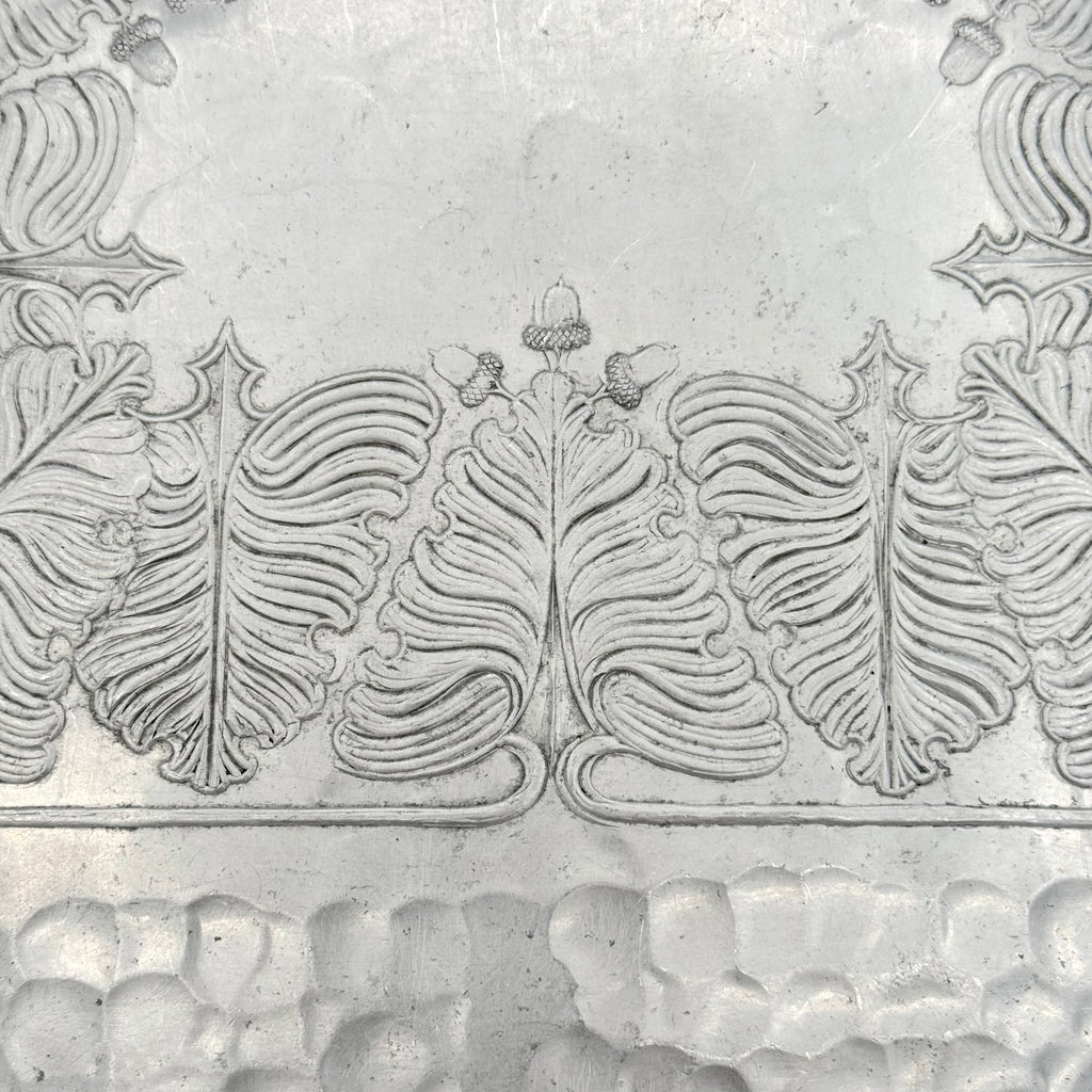 Trade Continental Hand Wrought Hammered Aluminum Serving Tray with Etched Acorns and Leaves