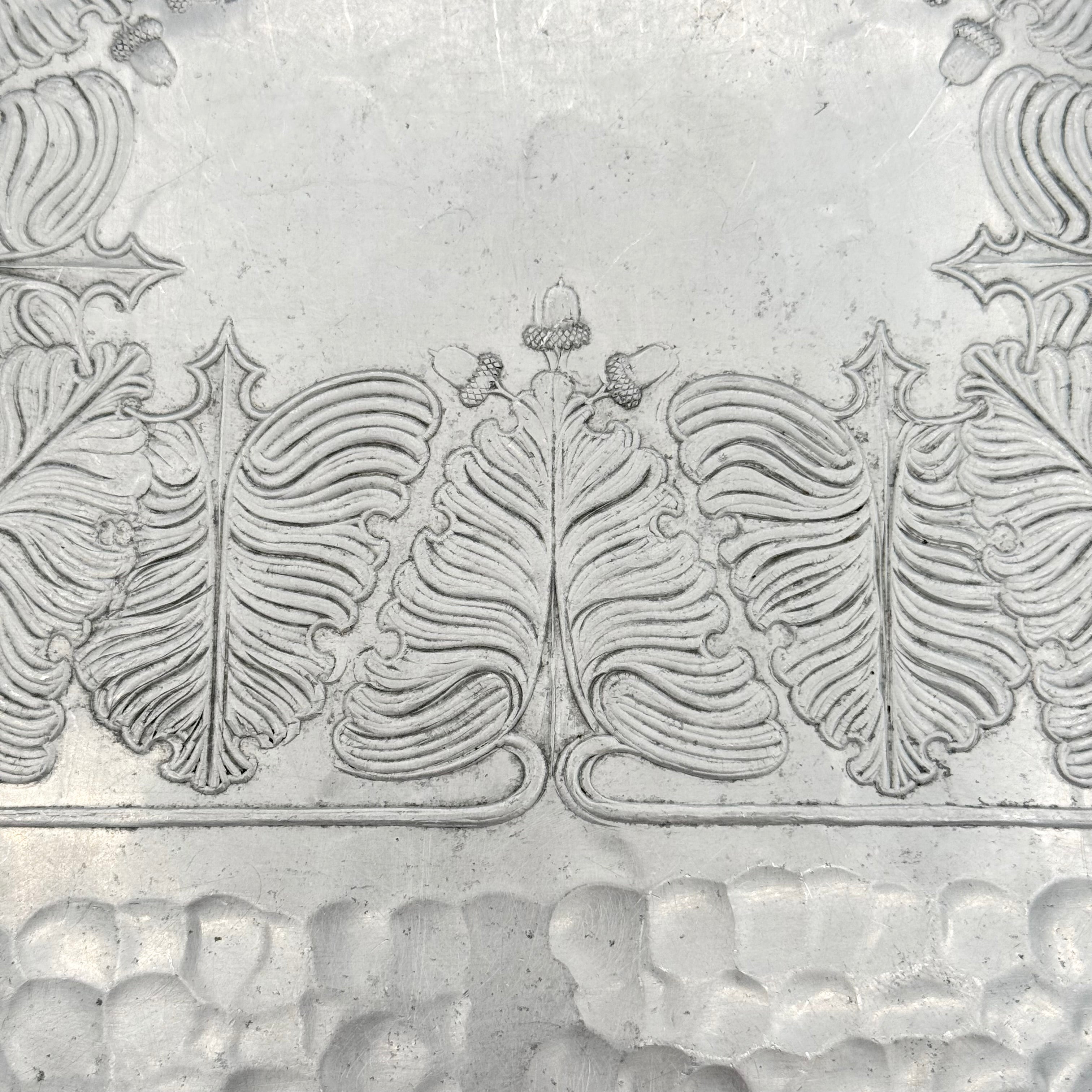 Trade Continental Hand Wrought Hammered Aluminum Serving Tray with Etched Acorns and Leaves