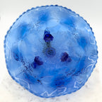 Vintage Fenton Blue Glass Stag Deer and Holly Footed Bowl