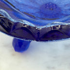 Vintage Fenton Blue Glass Stag Deer and Holly Footed Bowl
