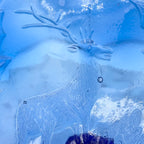 Vintage Fenton Blue Glass Stag Deer and Holly Footed Bowl