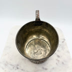 Vintage Scribed Botanical Design Brass and Silver Toned Metal Tankard Mugs, Set of 2