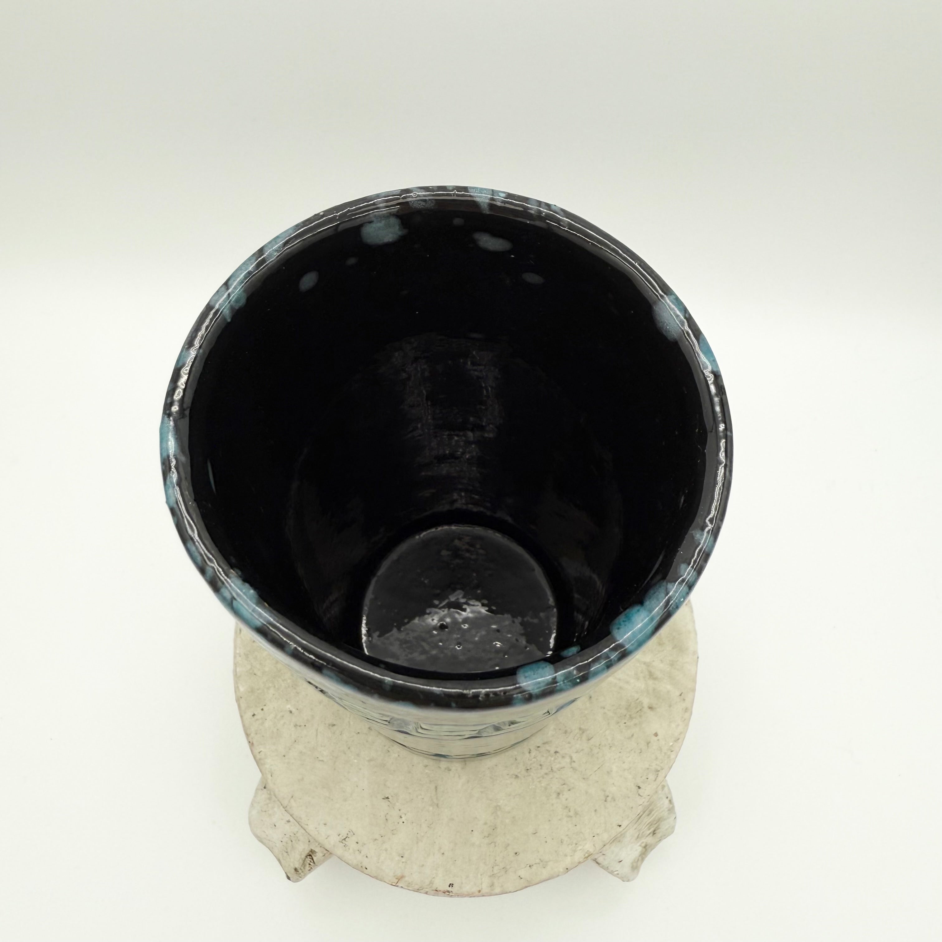 Italian Sgraffito Fat Lava Ceramic Cylinder Vase, Made in Italy