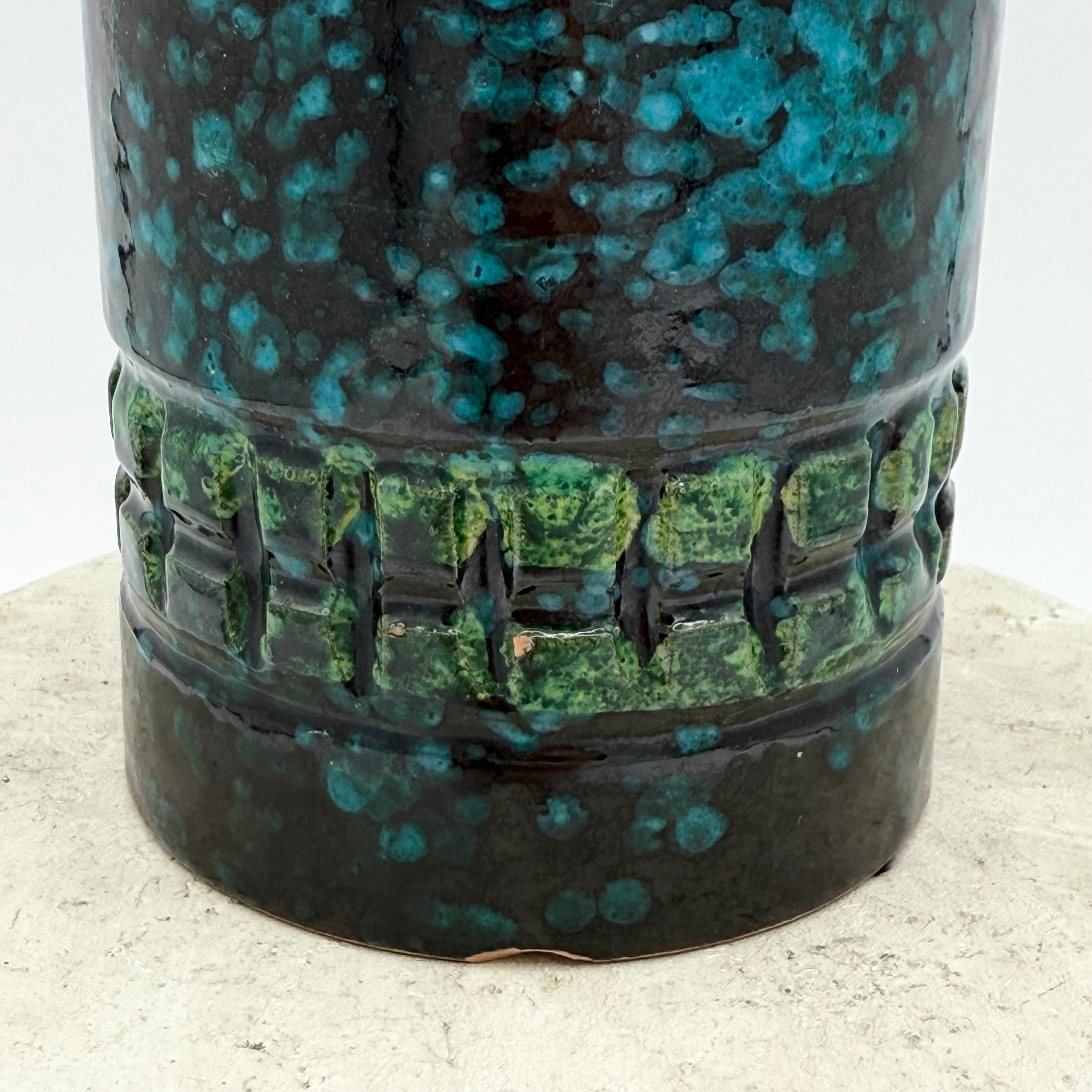 Italian Sgraffito Fat Lava Ceramic Cylinder Vase, Made in Italy