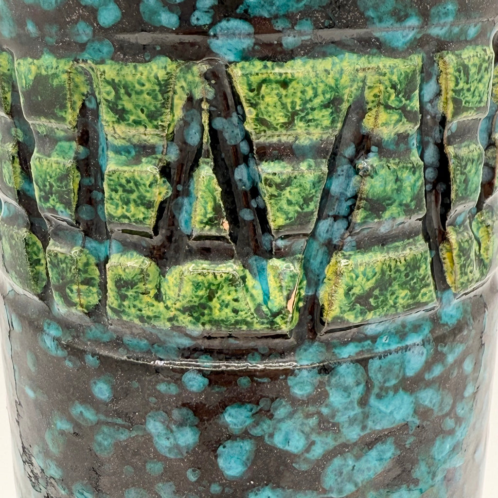 Italian Sgraffito Fat Lava Ceramic Cylinder Vase, Made in Italy