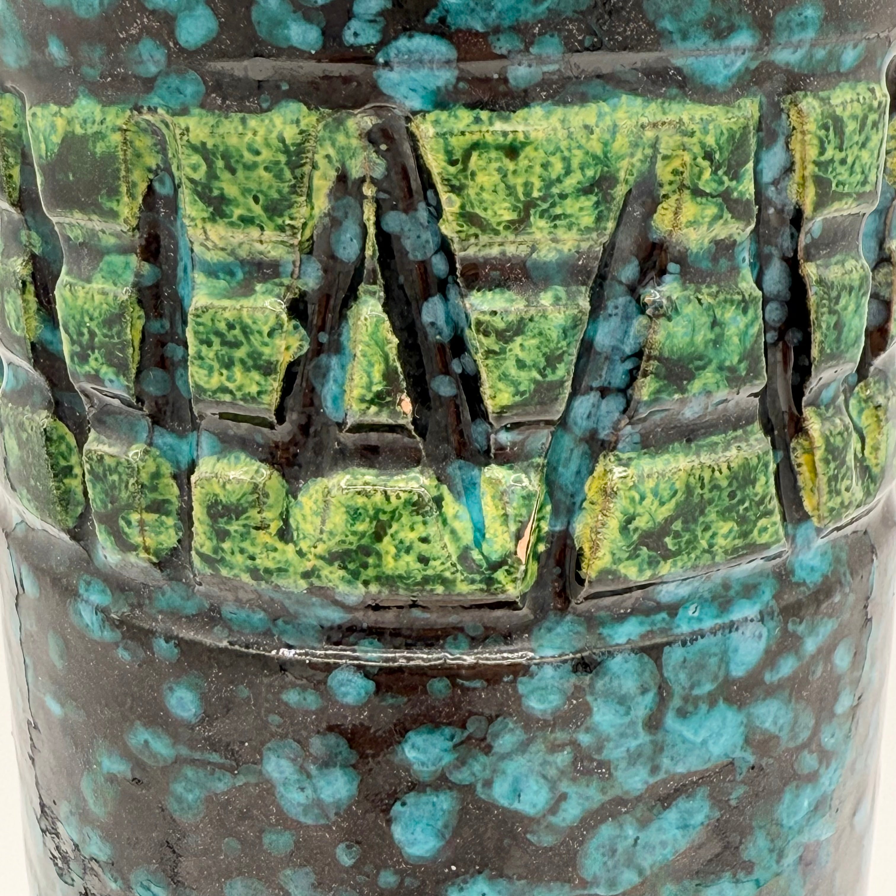 Italian Sgraffito Fat Lava Ceramic Cylinder Vase, Made in Italy