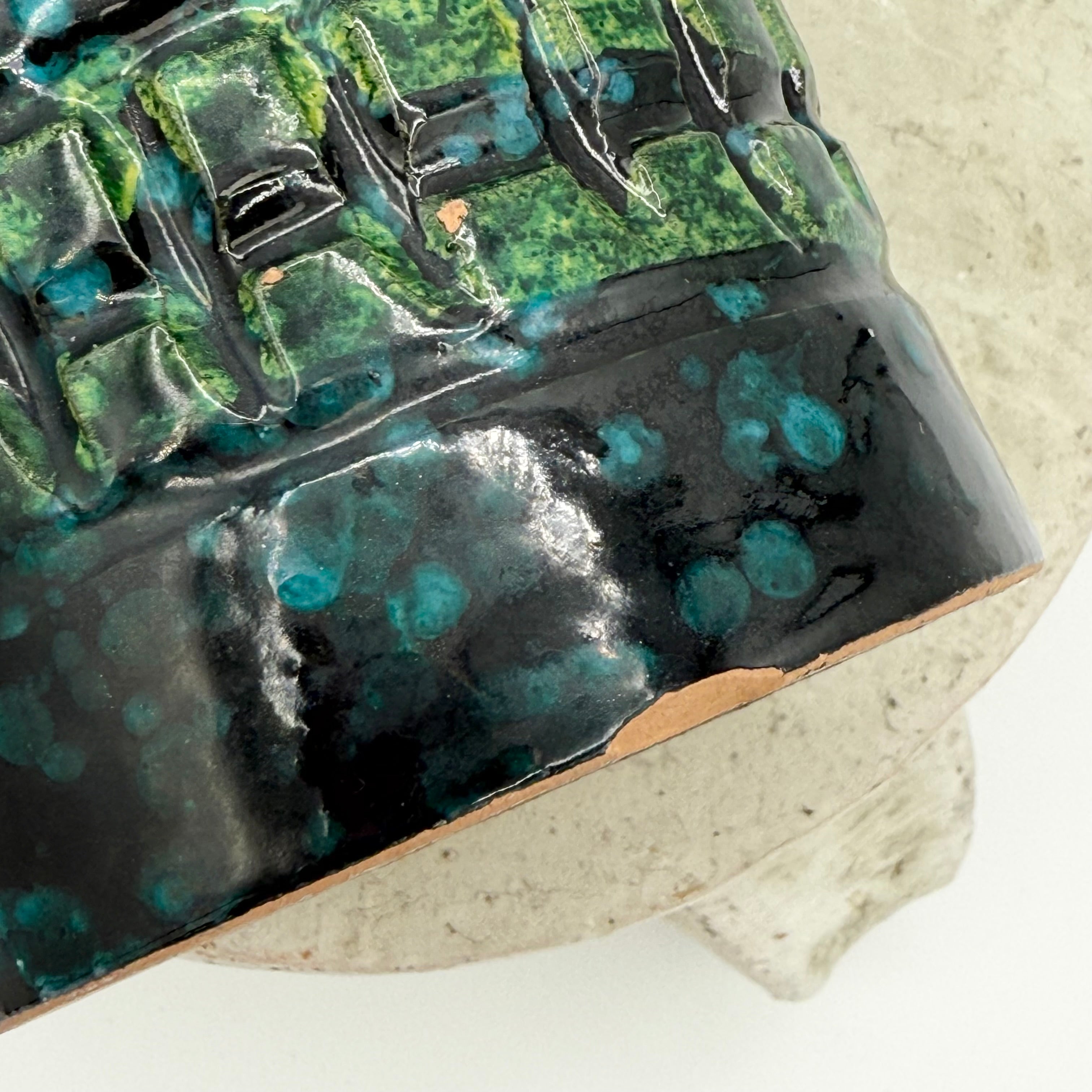Italian Sgraffito Fat Lava Ceramic Cylinder Vase, Made in Italy