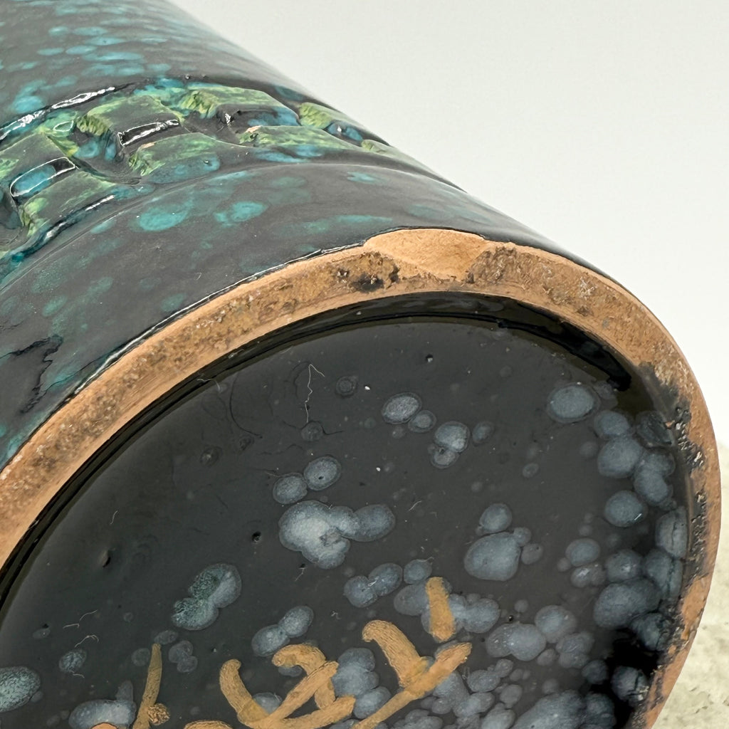 Italian Sgraffito Fat Lava Ceramic Cylinder Vase, Made in Italy
