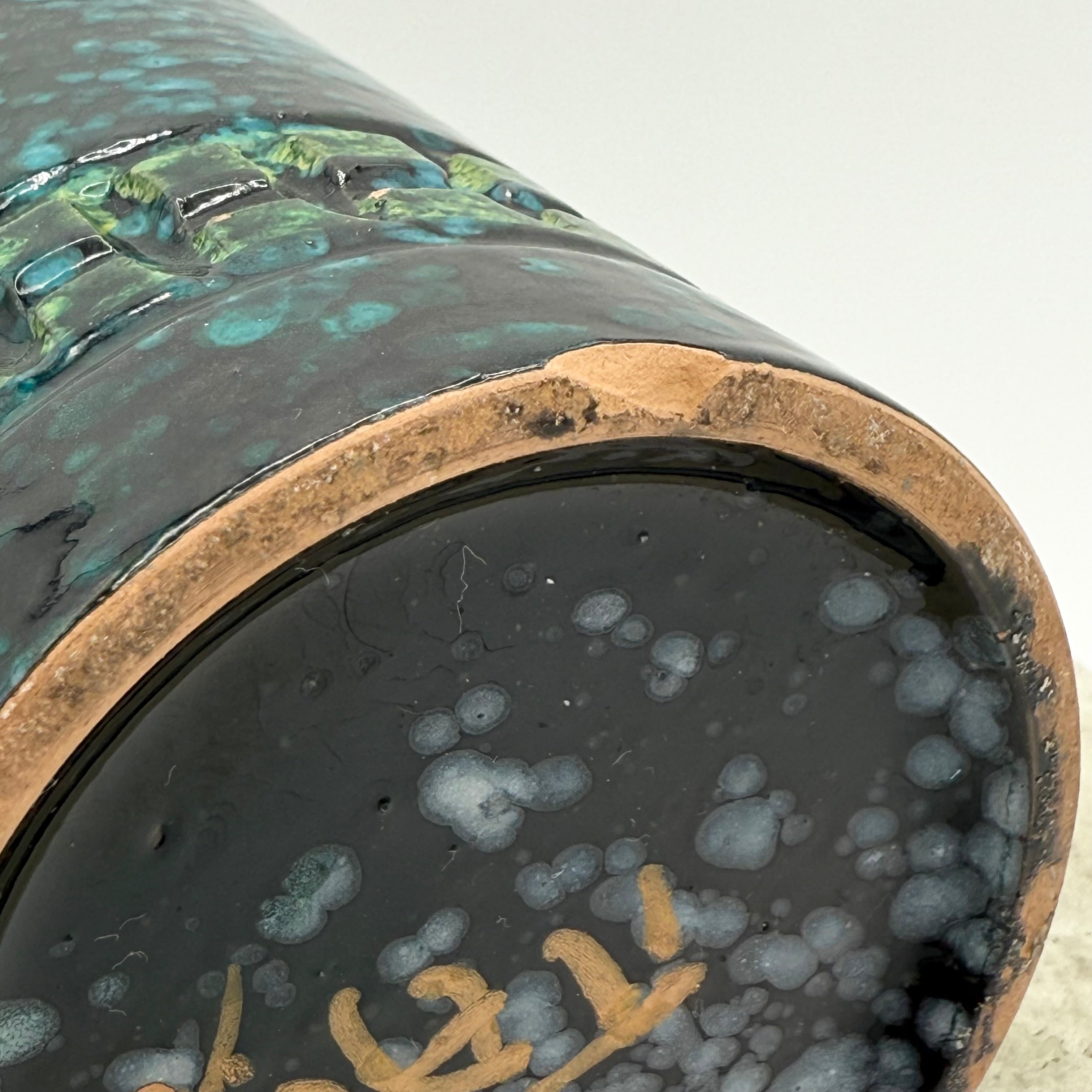 Italian Sgraffito Fat Lava Ceramic Cylinder Vase, Made in Italy