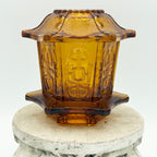 Vintage Homco Amber Art Glass Pagoda Fairy Lamp Candle Holder