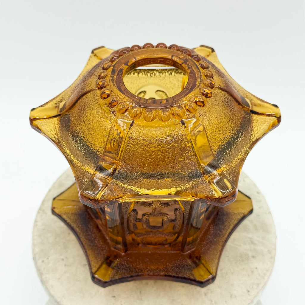 Vintage Homco Amber Art Glass Pagoda Fairy Lamp Candle Holder