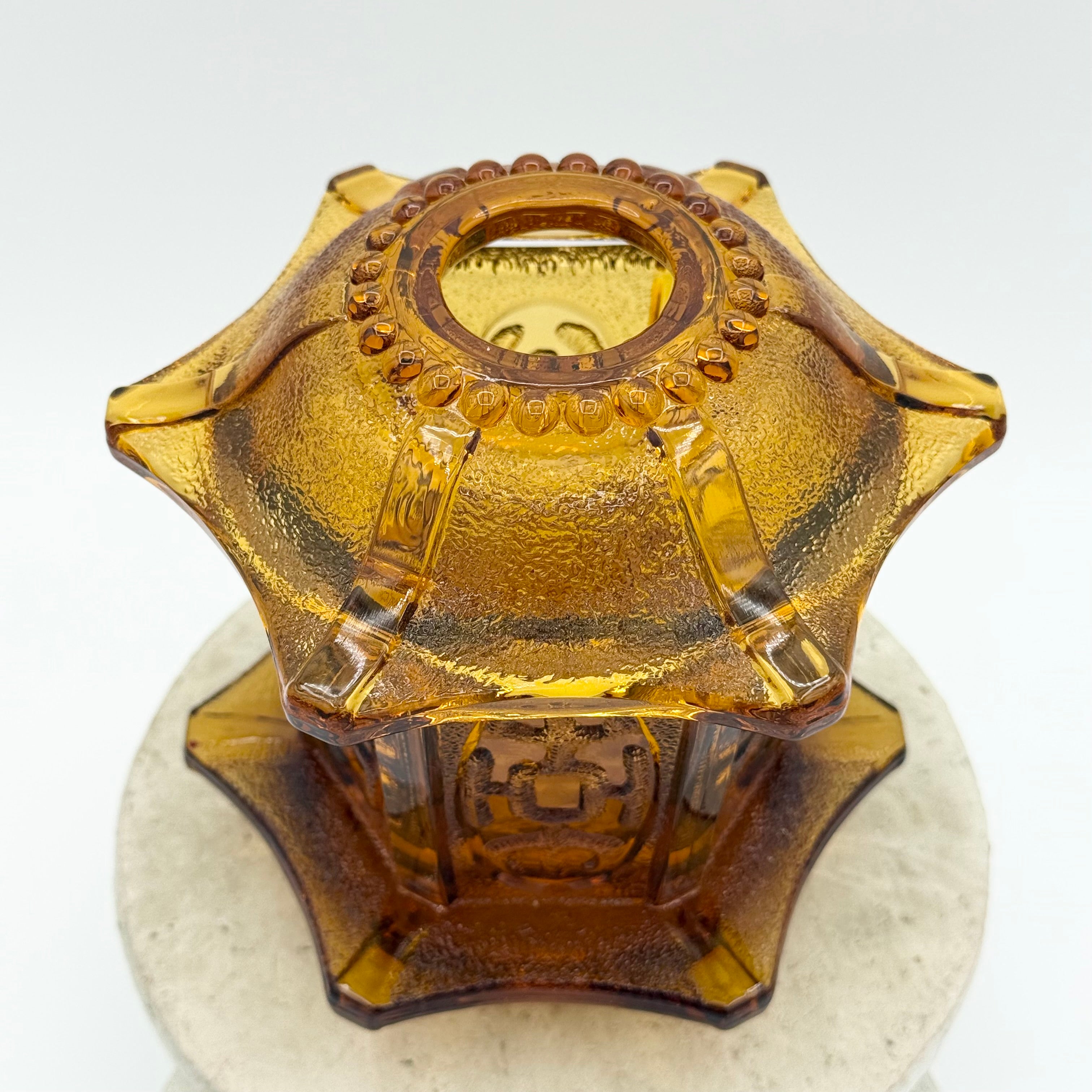 Homco Amber Art Glass Pagoda Fairy Lamp Candle Holder