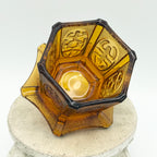 Vintage Homco Amber Art Glass Pagoda Fairy Lamp Candle Holder